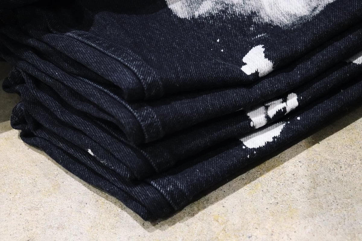 ANCELLM Ex. 5P DENIM PANTS-COW PATTERN BLEACH |