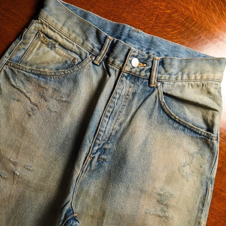 ANCELLM P/DAMAGE DENIM STRAIGHT 5P PANTS