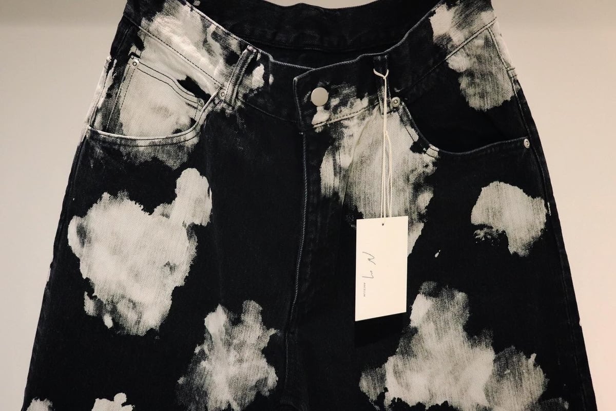 ANCELLM Ex. 5P DENIM PANTS-COW PATTERN BLEACH |