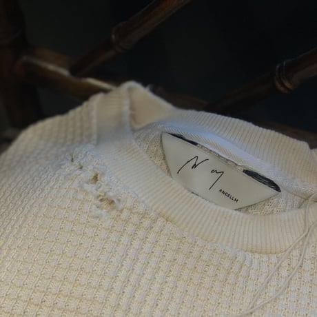 ANCELLM DAMAGE HEAVY WAFFLE OVERSIZED L/S CREW NECK