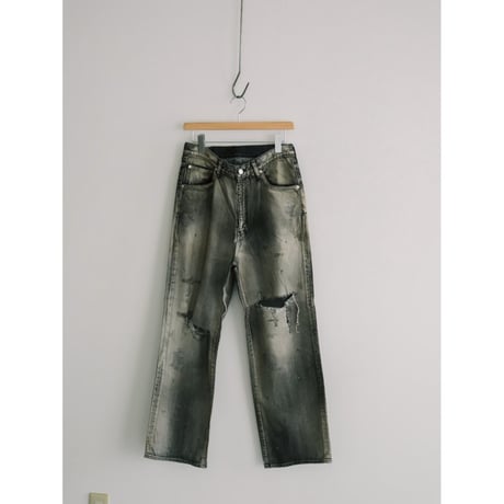 ANCELLM CRASH MIDDLE STRAIGHT 5P DENIM PANTS