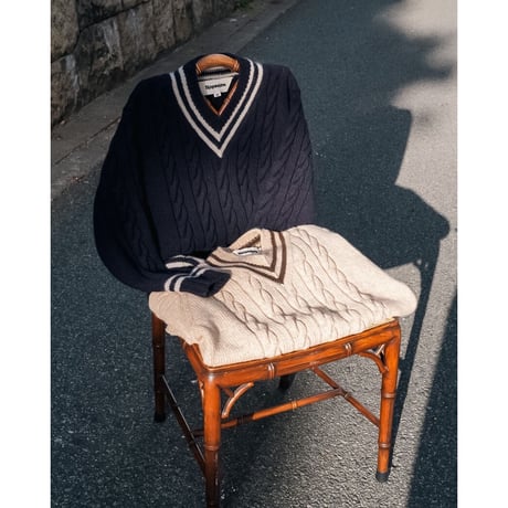 slopeslow Camel Cashmere CABLE HAND KNITTING CRICKET SWEATER