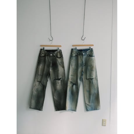 ANCELLM CRASH MIDDLE STRAIGHT 5P DENIM PANTS