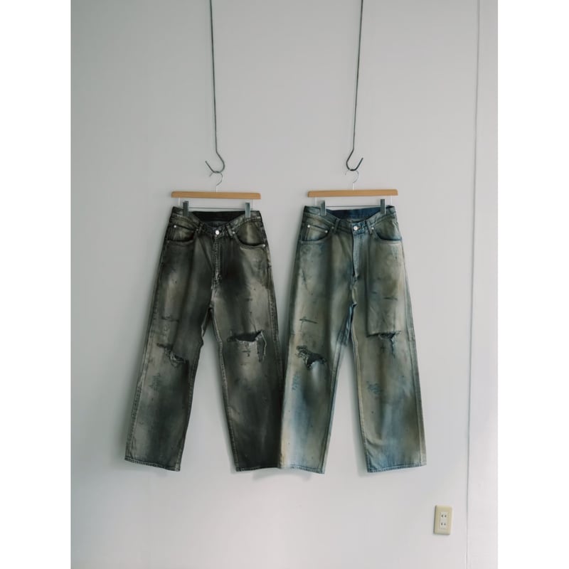 ANCELLM CRASH MIDDLE STRAIGHT 5P DENIM PANTS |