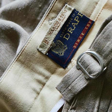 MAATEE&SONS DRAPERS LINEN HERRINGBONE 2P WIDE CHINO TROUSERS