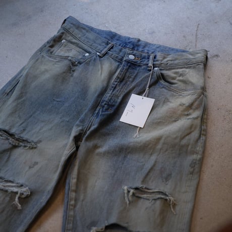 ANCELLM AGING CRASH SELVEDGE DENIM STRAIGHT 5P PANTS