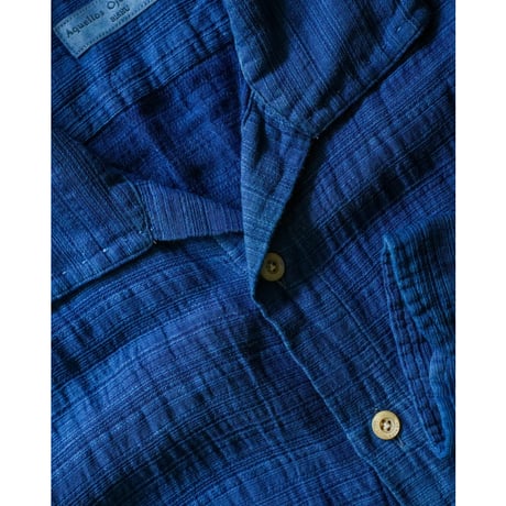 Aquellos Ojos Verdes Ex. "藍" Ethnic grosgrain Classic open collar shirt