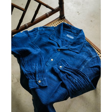 Aquellos Ojos Verdes Ex. "藍" Ethnic grosgrain Classic open collar shirt