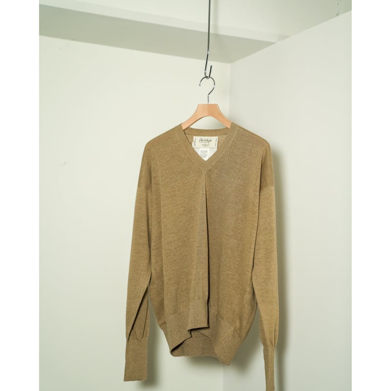トップス LINEN SILK PLAIN STITCH V NECK C/D Olde H&Daughter LINEN SILK PLAIN STITCH V NECK