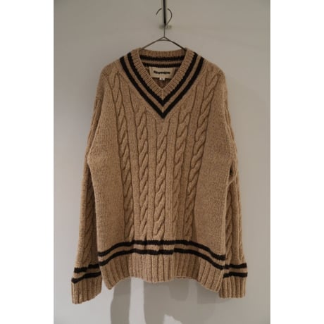 slopeslow Camel Cashmere CABLE HAND KNITTING CRICKET SWEATER