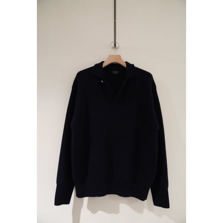 MAATEE&SONS CASHMERE LOW GAUGE POLO SKIPPER SWEATER