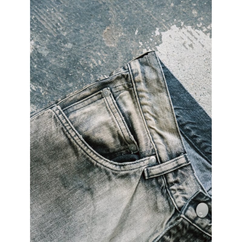 ANCELLM CRASH MIDDLE STRAIGHT 5P DENIM PANTS |