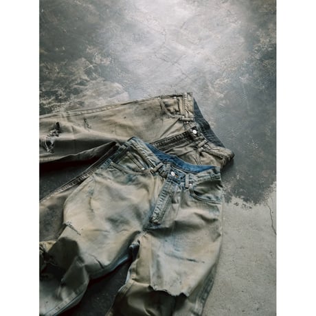 ANCELLM CRASH MIDDLE STRAIGHT 5P DENIM PANTS