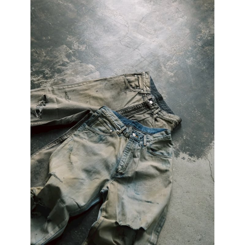 ANCELLM CRASH MIDDLE STRAIGHT 5P DENIM PANTS |