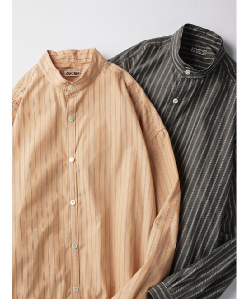RAKINES Satin stripe / No collar shirt | Muster...