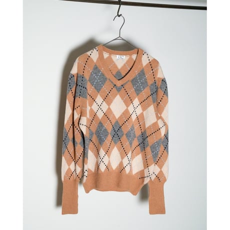MAATEE&SONS Ex. KATEIKI CASHMERE ARGYLE V-NECK SWEATER
