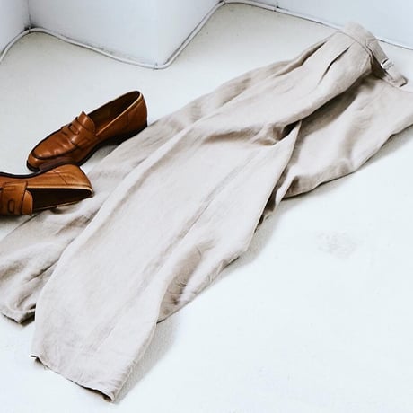 MAATEE&SONS DRAPERS LINEN HERRINGBONE 2P WIDE CHINO TROUSERS