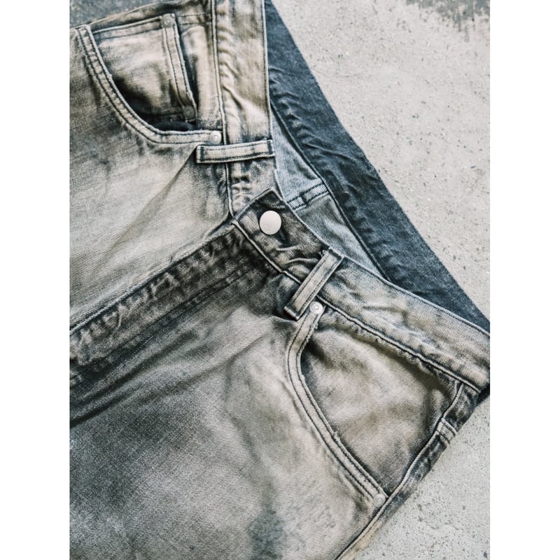 ANCELLM CRASH MIDDLE STRAIGHT 5P DENIM PANTS |