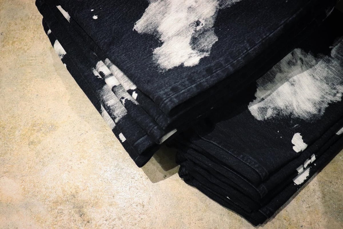 ANCELLM Ex. 5P DENIM PANTS-COW PATTERN BLEACH |