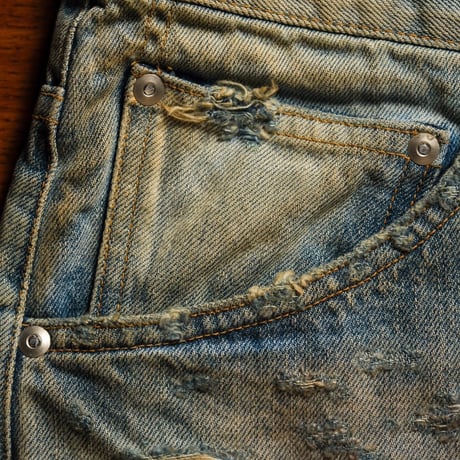 ANCELLM P/DAMAGE DENIM STRAIGHT 5P PANTS