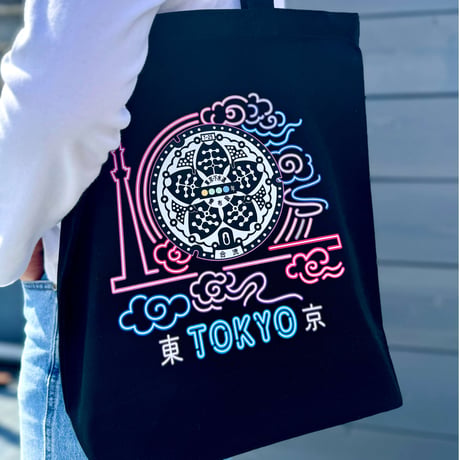 東京都 マンホールトートバッグ（ネオン）ブラック