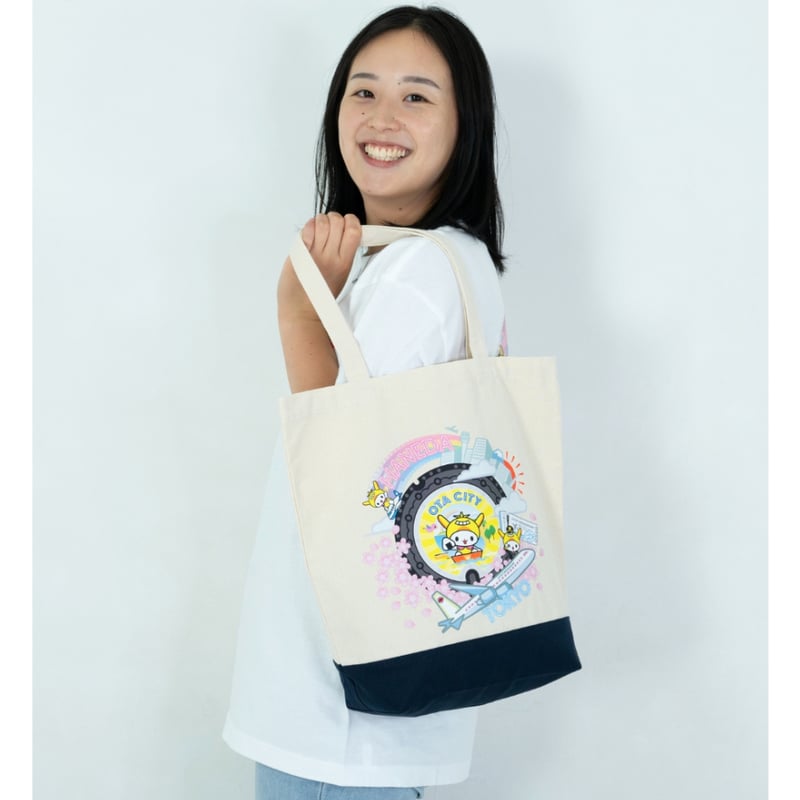 東京都大田区 マンホールトートバッグ（はねぴょん）ナチュラル