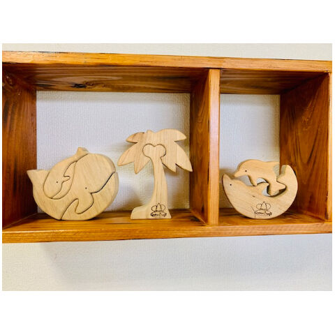 海の生き物3点セット（親子のクジラ、ヤシの木、親子のイルカ