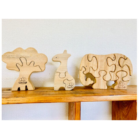 アフリカ動物3点セットB(ぞう、きりん、バオバブの木） | GREEEN CRAFT