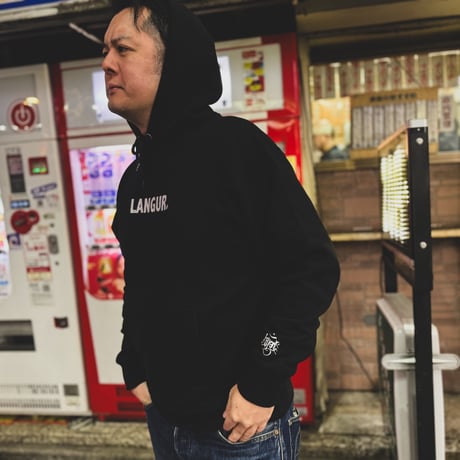 LANGUR LOGO PULL OVER HOODIE black