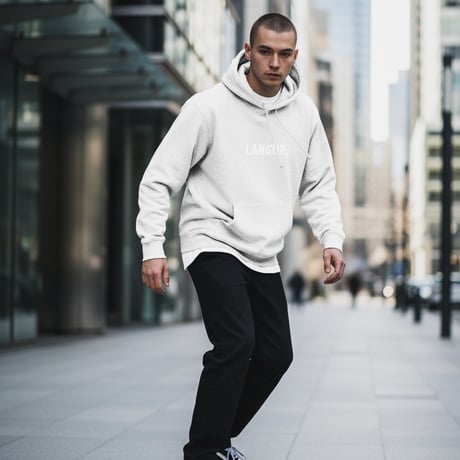 LANGUR LOGO PULL OVER HOODIE ash