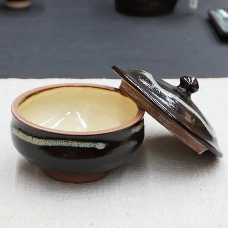 和食器 龍門司焼 蓋物 しゅけ 小 150cc 黒釉白流