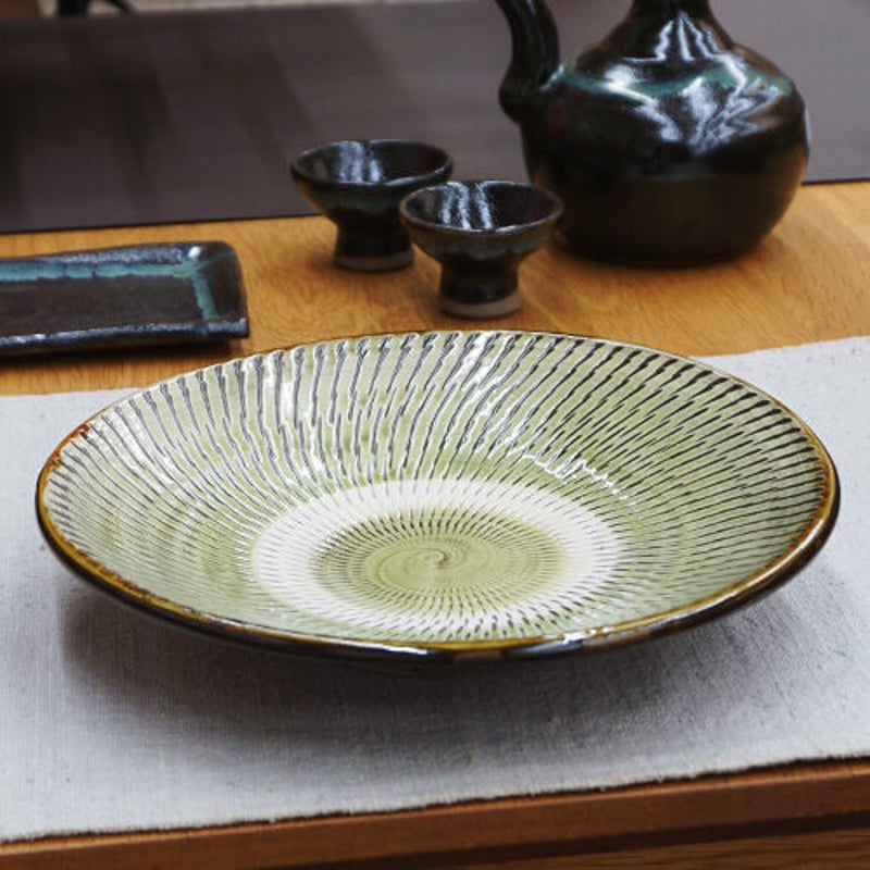 和食器 小鹿田焼 黒木昌伸窯 大皿 21cm 飛び鉋 緑 | うつわの店