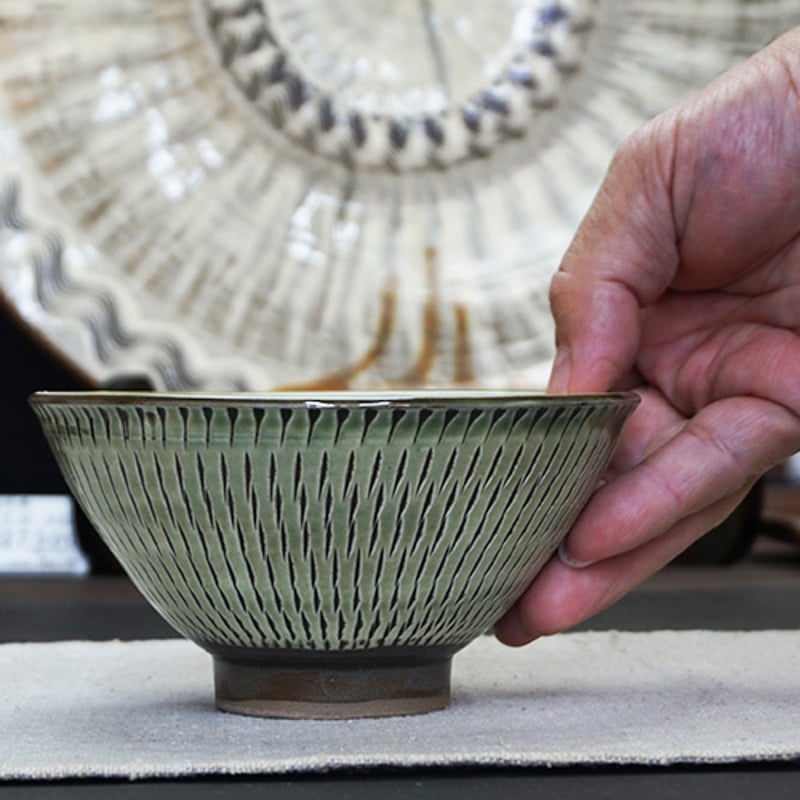 青木木米 大井戸茶碗（刷毛目）幕末 仕覆付き 青井戸茶碗 銘 柴田 | 鶴田 純久の章 お話