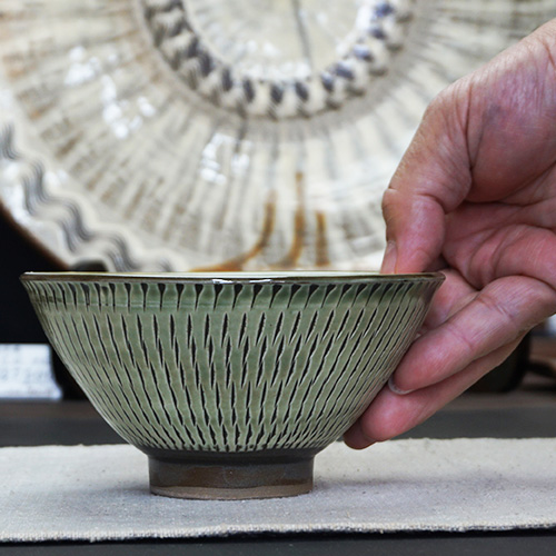 和食器 小鹿田焼 黒木昌伸窯 茶碗 大 13.5cm 飛び鉋 緑 | うつわの店