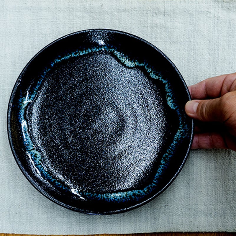 和食器 龍門司焼 大皿 18cm 黒釉白流 | うつわの店 クラフトなかつか
