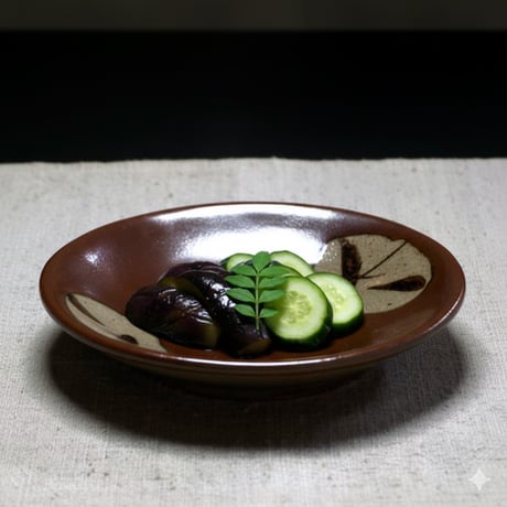 和食器 益子焼 小皿 12cm 柿釉 丸笹紋