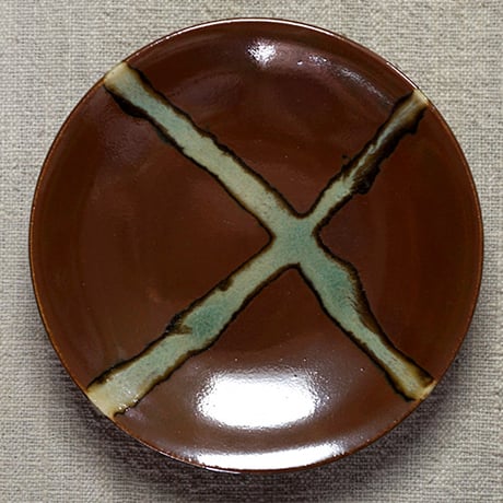 和食器 益子焼 小皿 12cm 柿釉 十字紋