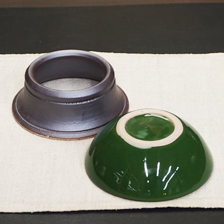 布志名焼 袖師窯 お手入れ簡単 猫 のお 茶碗 12cm 緑