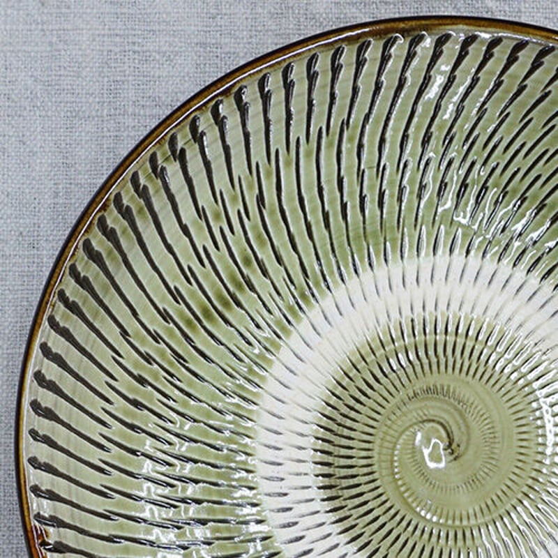 和食器 小鹿田焼 黒木昌伸窯 大皿 21cm 飛び鉋 緑 | うつわの店