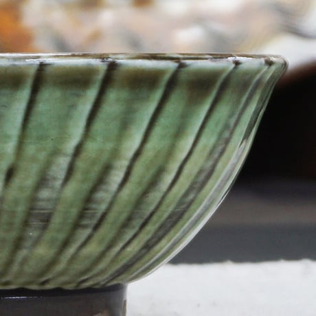 和食器 小鹿田焼 黒木昌伸窯 茶碗 小 12cm 刷毛目 緑