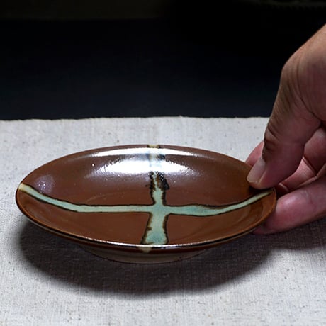 和食器 益子焼 小皿 12cm 柿釉 十字紋