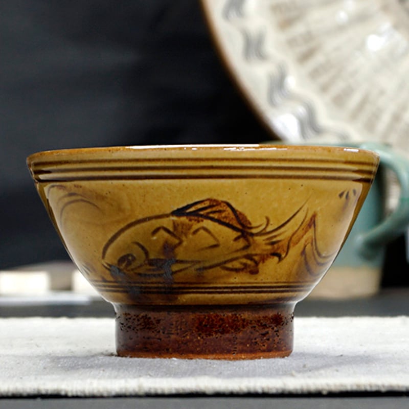 和食器 布志名焼 湯町窯 茶碗 小 10.5cm 魚紋 黄釉 | うつわの店