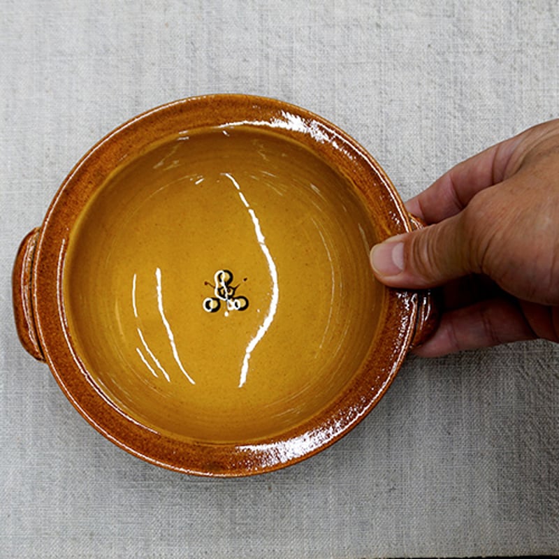 和食器 布志名焼 湯町窯 手付 浅鉢 15cm 花紋濃茶 黄釉 | うつわの店