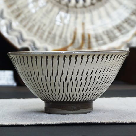 和食器 小鹿田焼 黒木昌伸窯 茶碗 大 13.5cm 飛び鉋 白