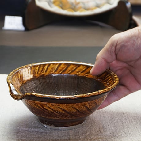 和食器 小鹿田焼 黒木昌伸窯 中 すり鉢 15cm 刷毛目 飴