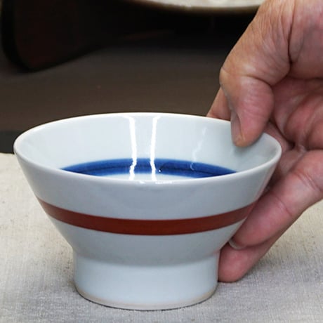 和食器 砥部焼 梅山窯 茶碗 小 11cm 朱線