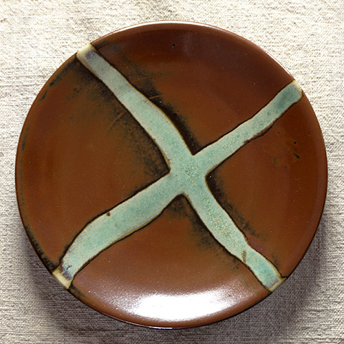 和食器 益子焼 大皿 18cm 柿釉 十字紋 | うつわの店 クラフトなかつか