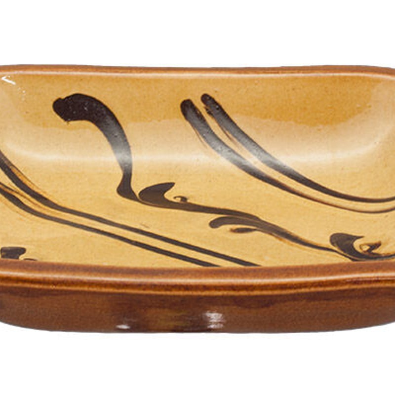 和食器 布志名焼 湯町窯 角 大皿 19.5cm 浪紋濃茶 黄釉 和食器 大皿