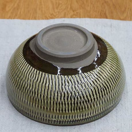和食器 小鹿田焼 黒木昌伸窯 深 中鉢 15cm 飛び鉋 緑