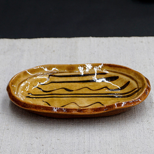 和食器 布志名焼 湯町窯 小判型 小皿 12cm 浪紋濃茶 黄釉 | うつわの店